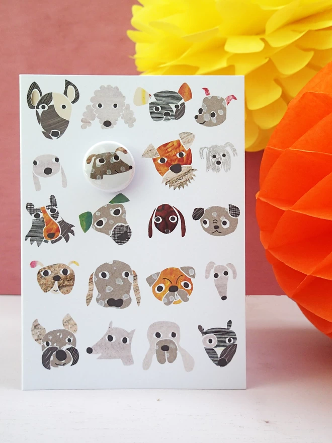 Lots of dogs greeting card with badge