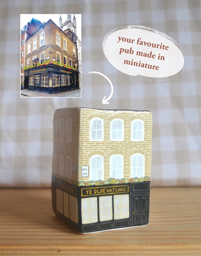 handmade ceramic sculpture in design of a pub