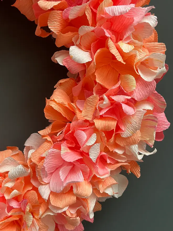 Orange & Pink Crepe Paper Christmas Wreath