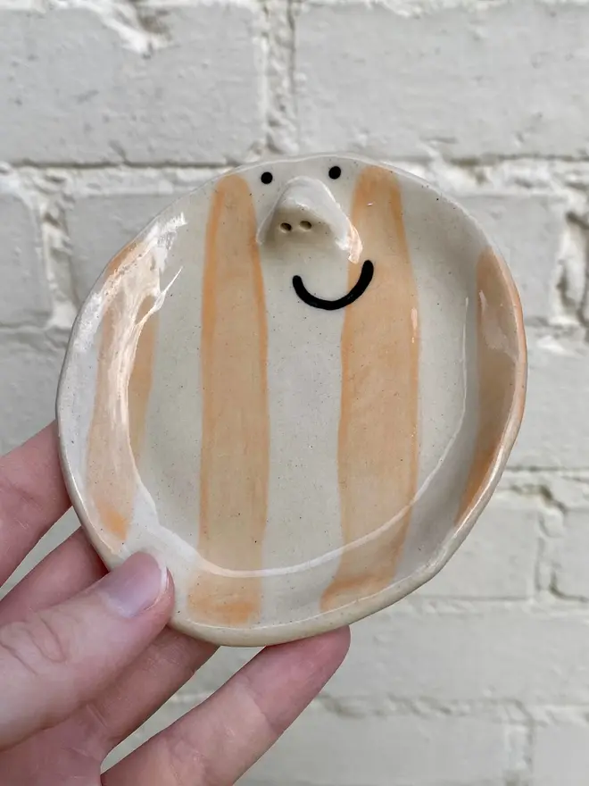 orange stripe handmade ceramic trinket dish