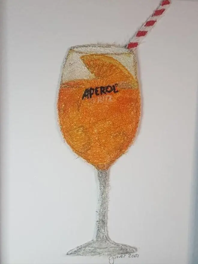 Aperol Spritz Cocktail Embroidery Wall Art