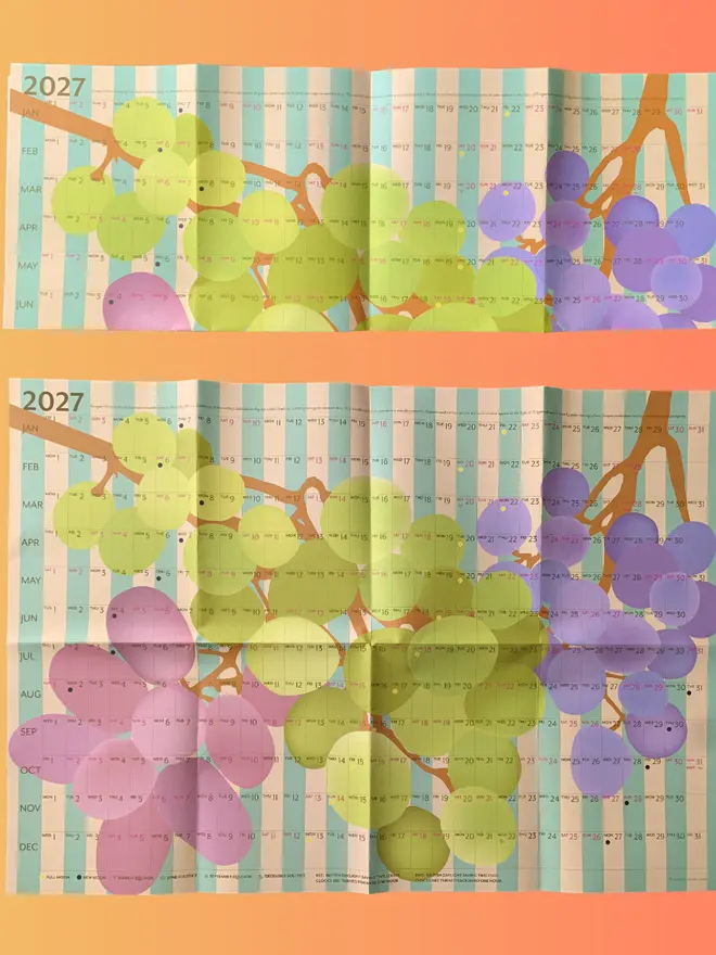 Folded Grapes 2027 Planner on an orange background