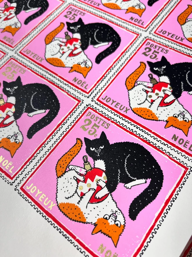 Happy Christmas Kittens Card, a group of white Christmas cards with  colourful cat designs in the centre.  