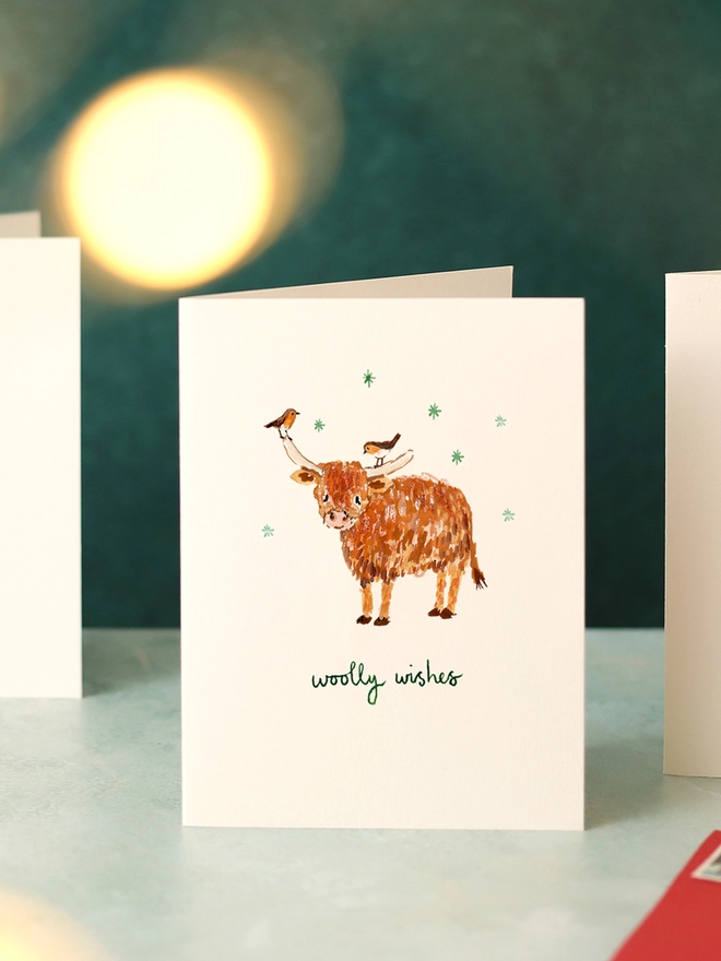 Highland Cow and Robins Mini Christmas Card