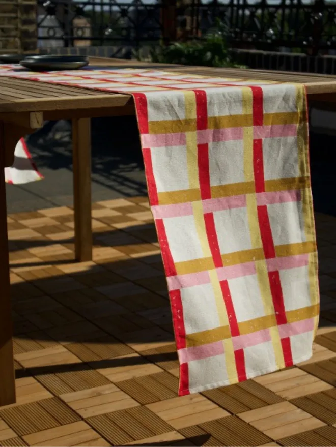 Red, Yellow, Brown, Pink Gingham Table runner 