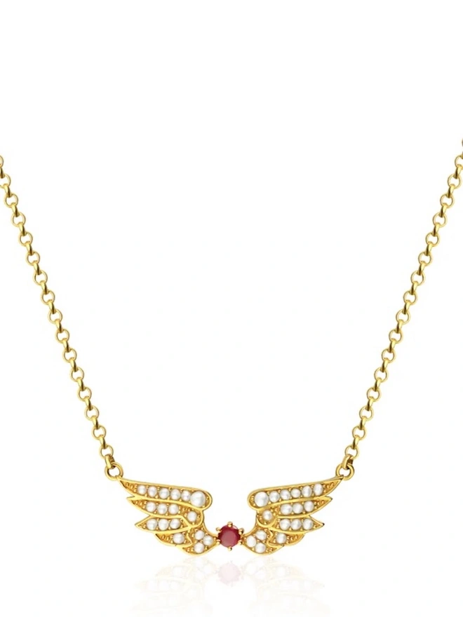 Ramona Necklace - Seed Pearl Wings with Ruby Centre Regular price