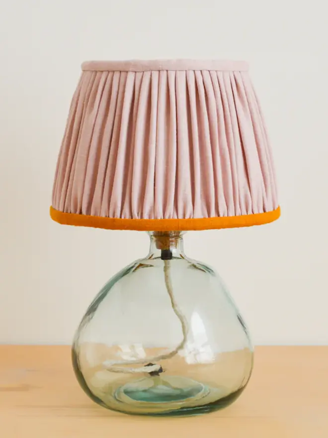 Pink & Mustard Gathered Lampshade with glass base