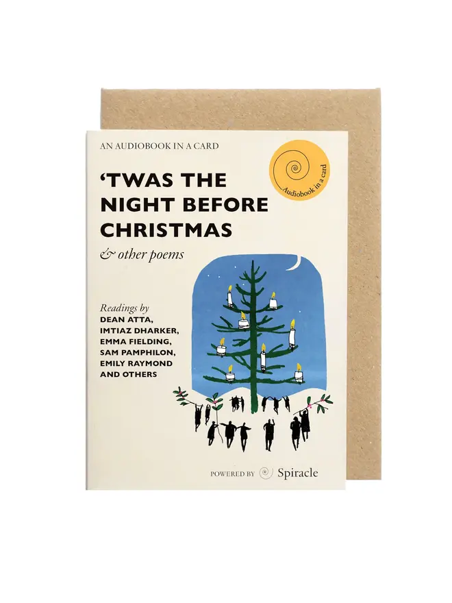 'Twas the Night Before Christmas'  Audiobook Card, against a white background. 