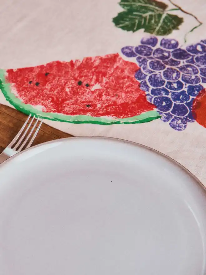 Fruit Salad Table Runner. Watermelon, Grapes and Peaches