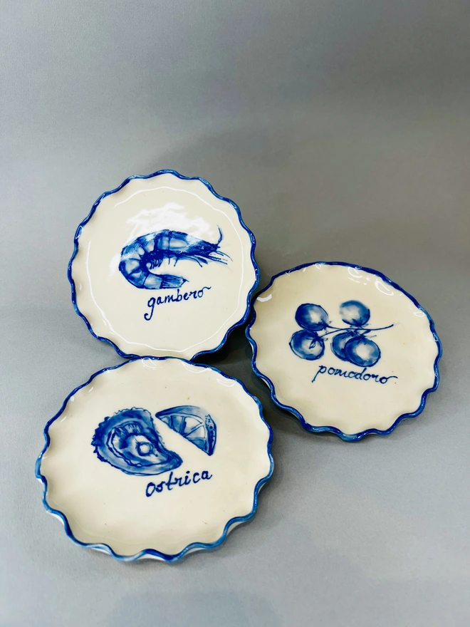 Blue Oyster Handpainted 'Spuntino' Snack Dish