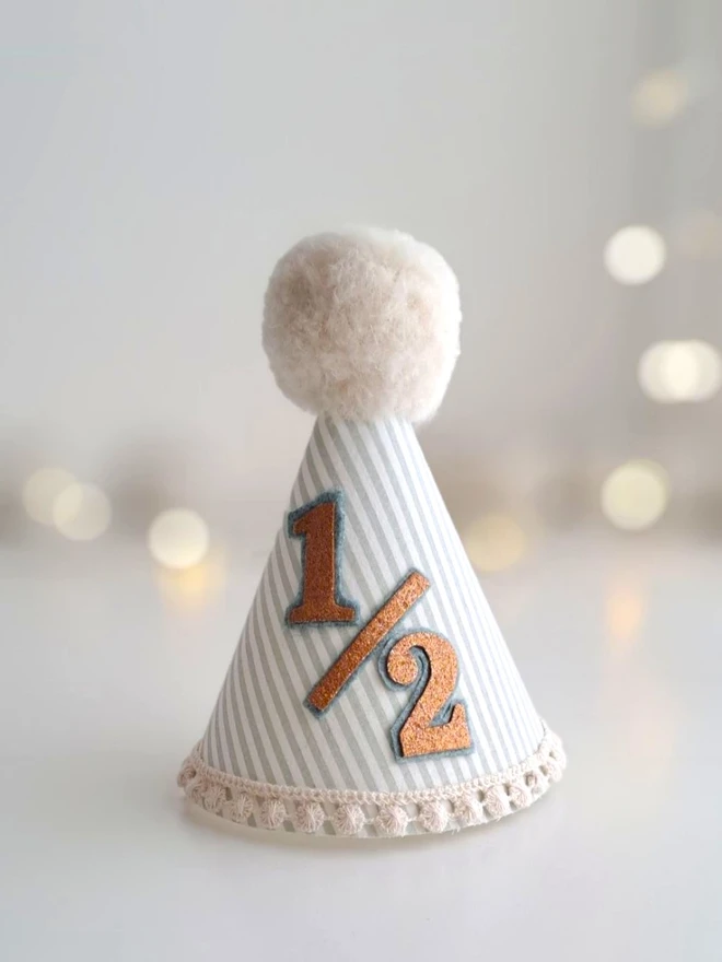 Birthday Party Hat Sage Green And White Pinstripe