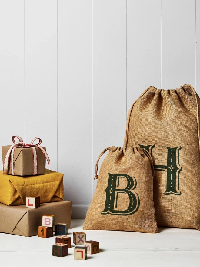 Personalised Christmas Hessian Sack, Small, Letter