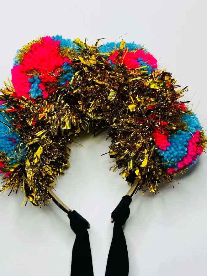 Pom Pom headband tinsel headband pink headband Pom Pom festival headband party headband gold tinsel headband LGBTQ headband lgbtq festival pride