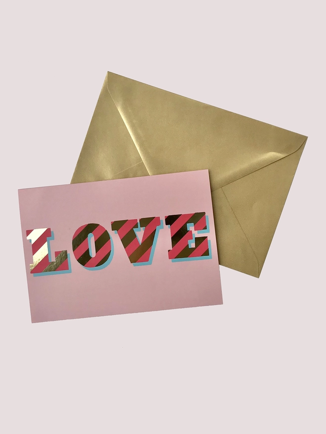 gold love strip greeting card