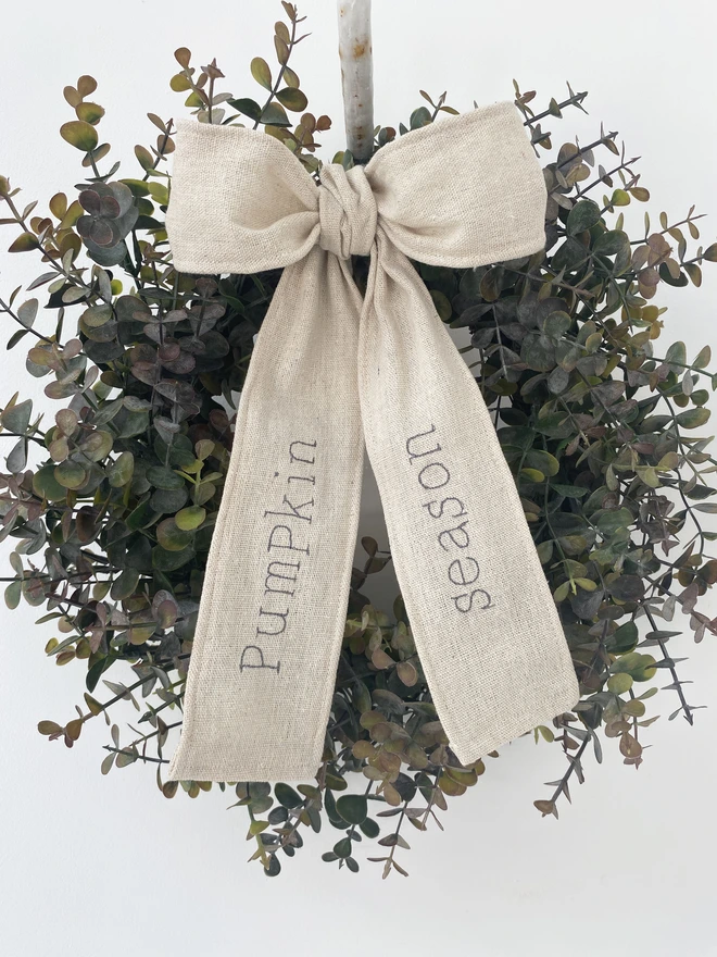 Pumpkin season embroidered wired lien bow