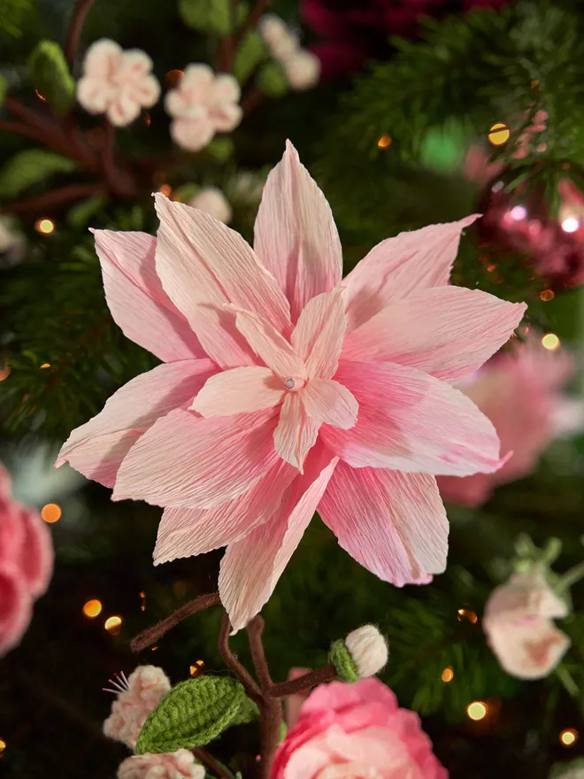 Pink Poinsettia Paper Flower Christmas Tree Decoration