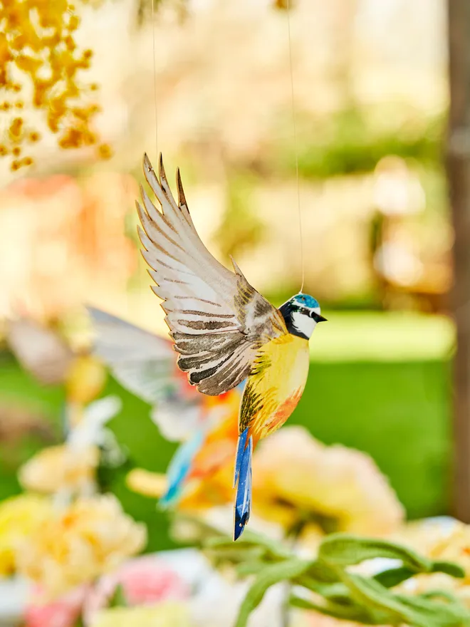 Blue tit hanging bird decoration