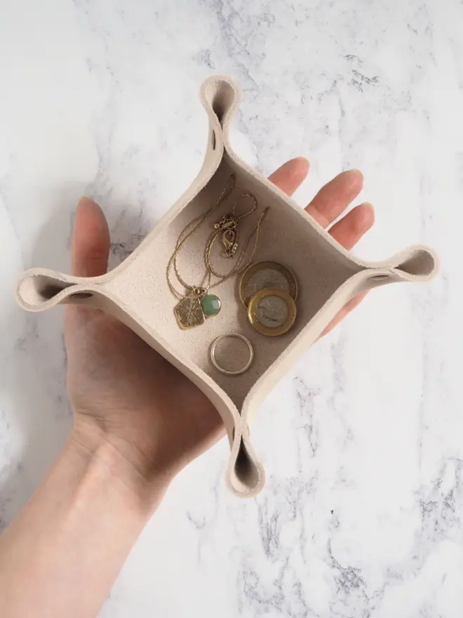 cream mini leather trinkets dish