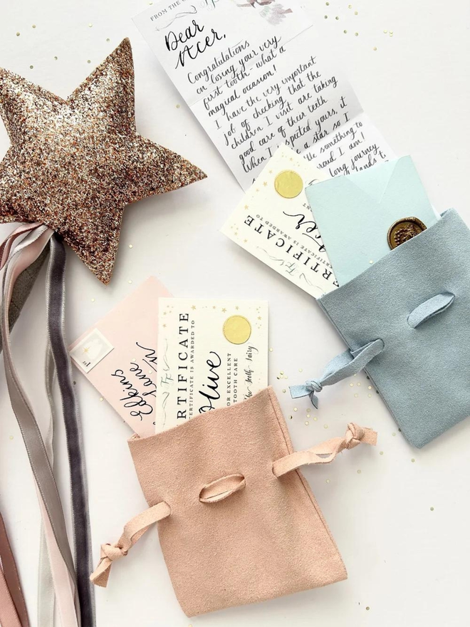 personalised kids' tooth fairy letters with pouches