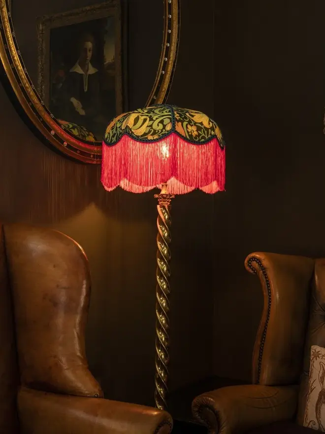 William Morris Golden Lily Fringed Lampshade (Galactic Ink)