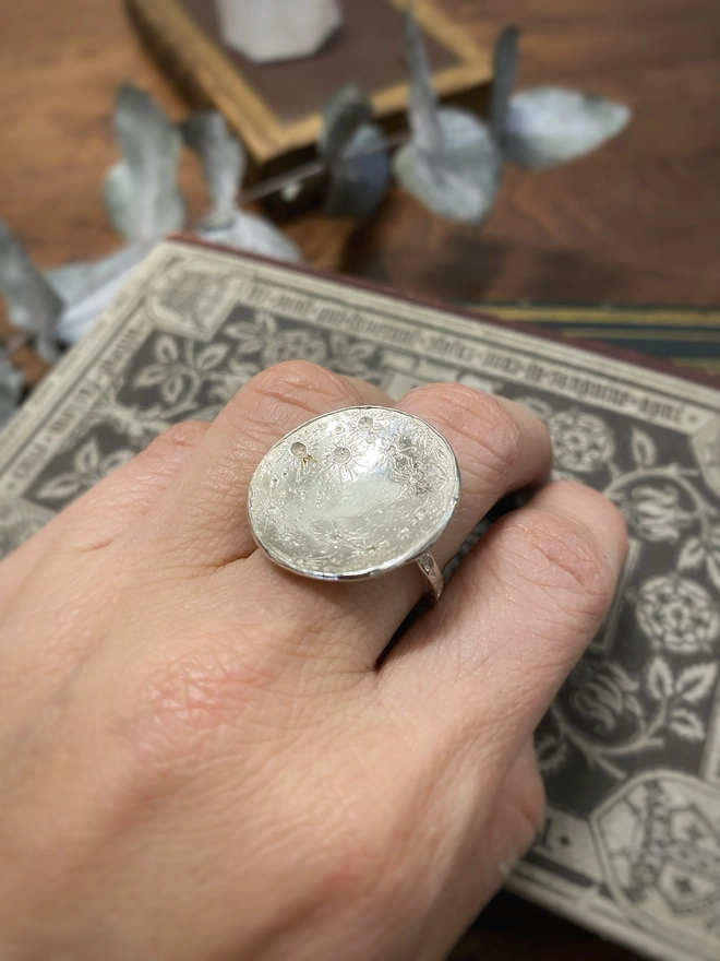 large moon ring silver