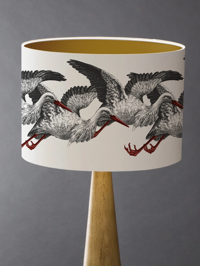 Elegant lampshade featuring elegant storks on a stylish, playful design.