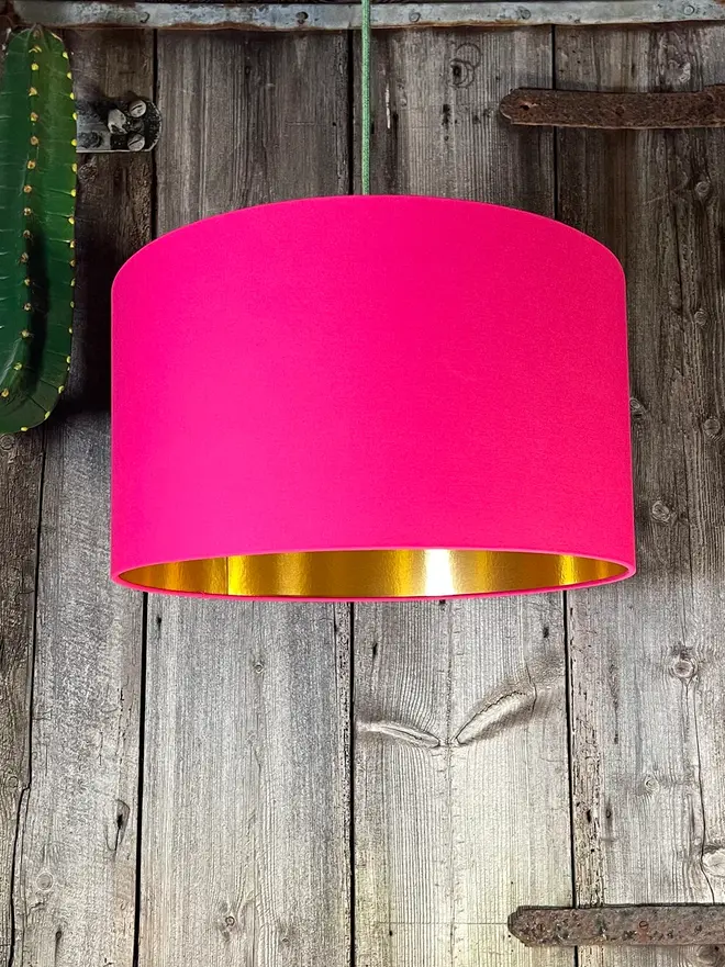 Pomegranate Pink Cotton Drum Lampshade with Gold Lining