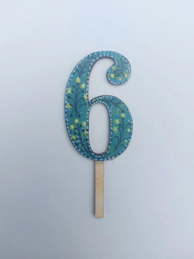 Number 6 Wooden Cake Topper