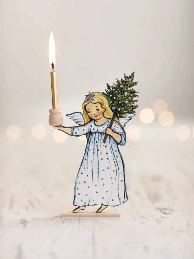 The Wishing Angel ~ Small Wooden Candle Holder