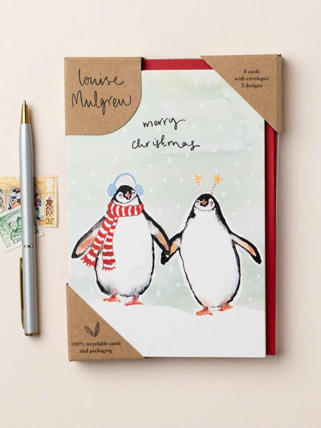 penguin and pheasant illustrated christmas cards pack