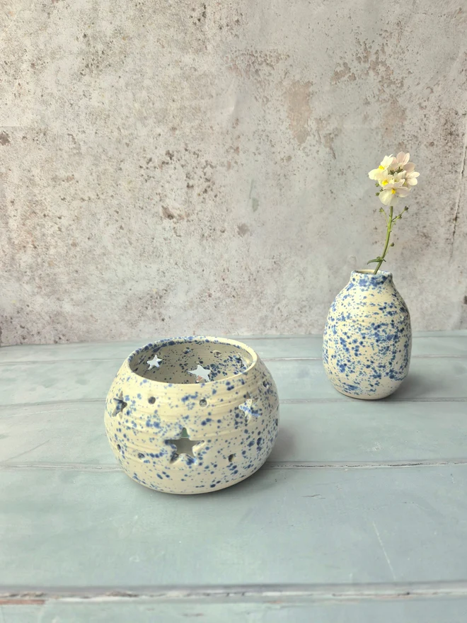 tea light holder, ceramic, pottery, Jenny Hopps Pottery, candle holder, blue