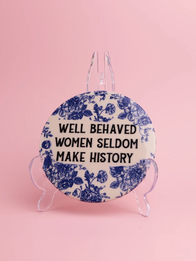 emma puddick pottery well behaved women plaque blue vintage