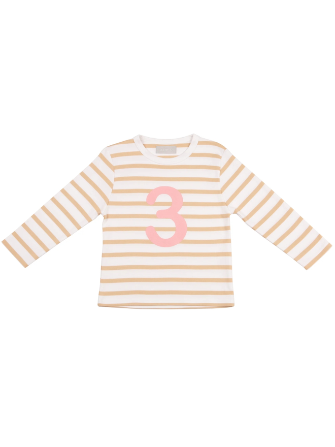 Biscuit & White Breton Striped Number 3 T Shirt (Pink)