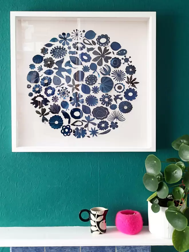 Indigo garden framed floral collage