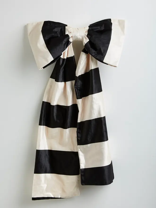 black white velvet stripe bow decoration
