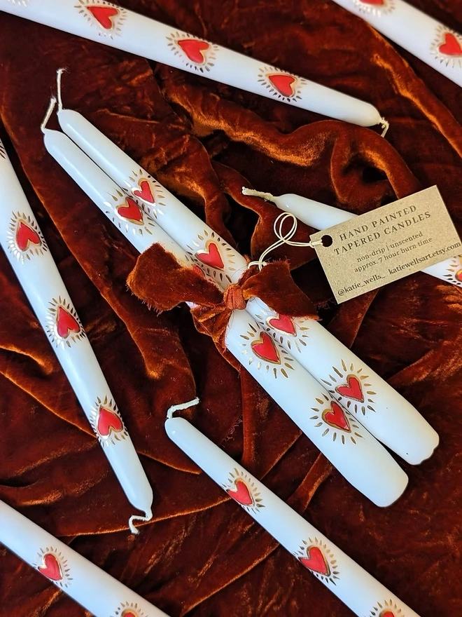 Gold & Red Heart Taper Candles 