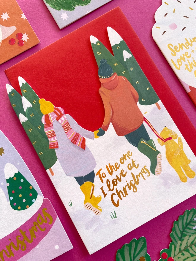 ‘To The One I Love At Christmas’ Painted Snowy Walk Christmas Card For Couples | Raspberry Blossom