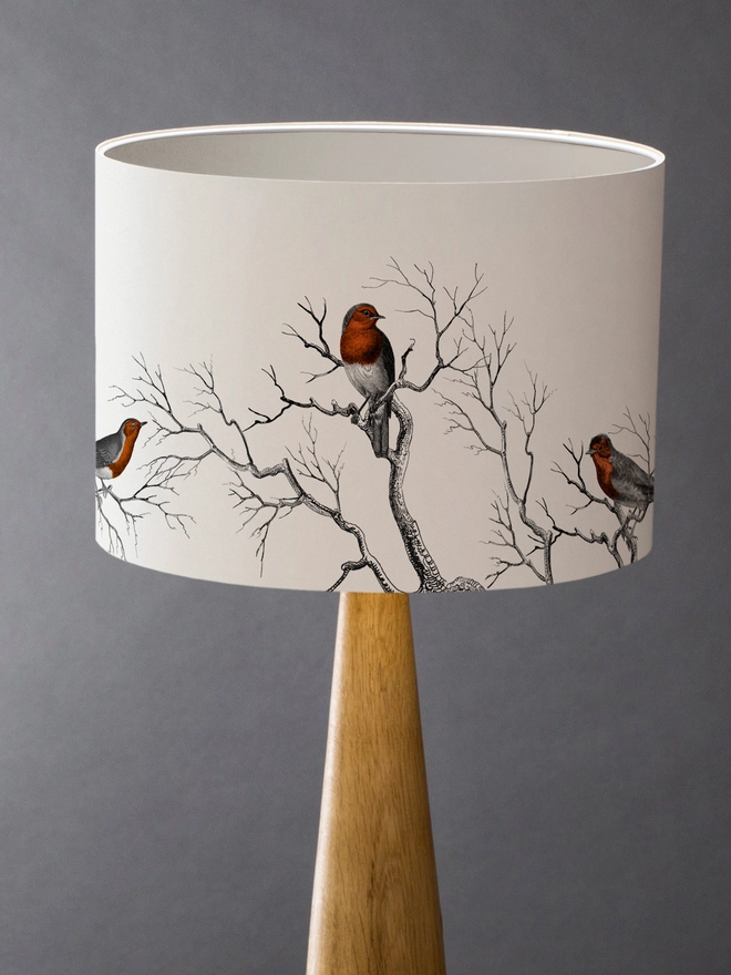 Handmade robin lampshade inspired by British gardens and vintage natural history illustrations