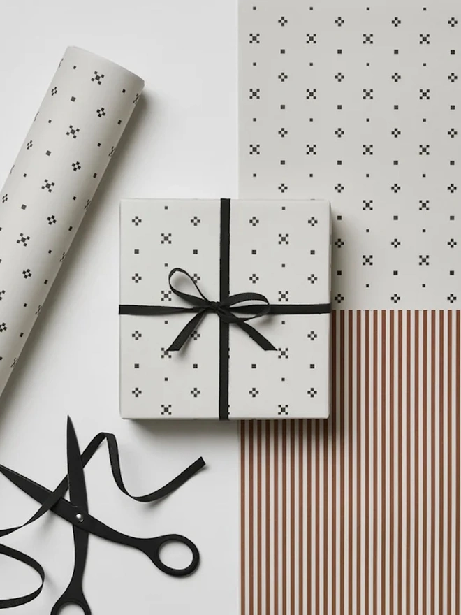 Monochrome Tile & Cinnamon Stripe Gift Wrapping Paper