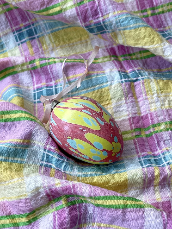 Hand-marbled ceramic hanging Easter egg