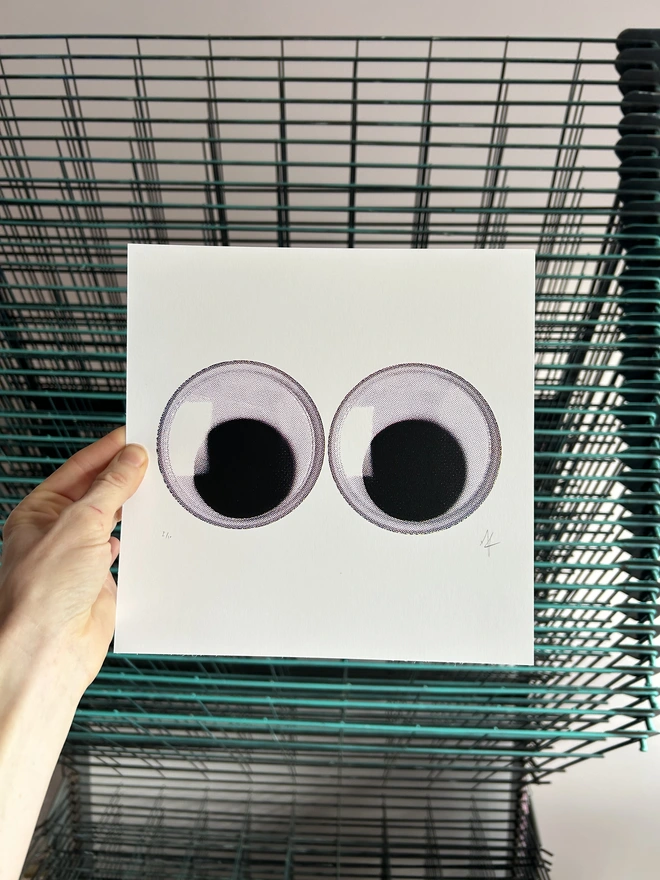 Hand Printed Googly Eyes Screen Print by Hannah Carvell