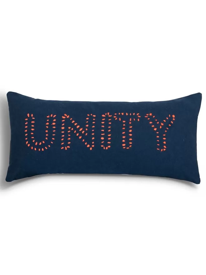Unity, hand made cushion, blanket stitch.