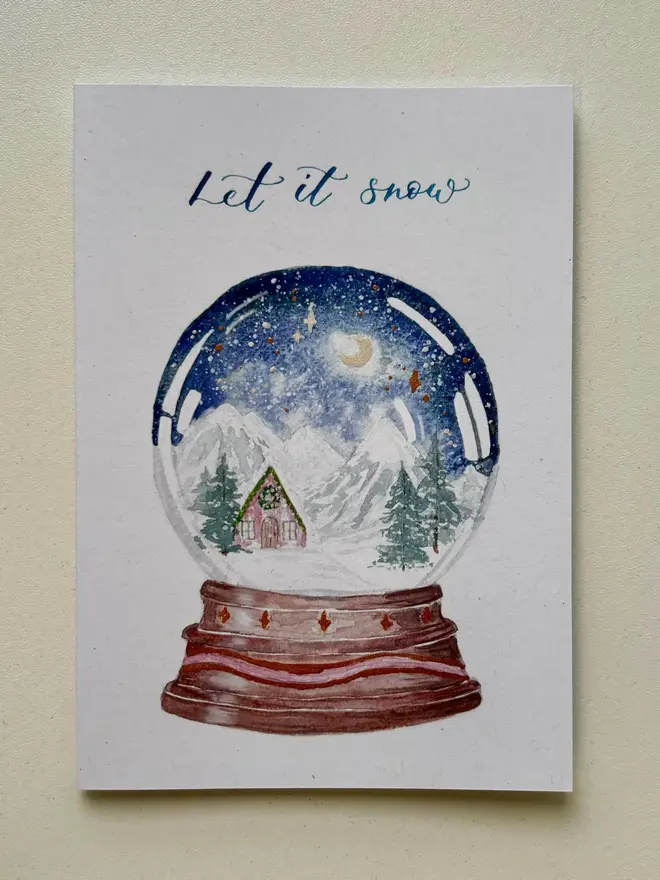 Watercolour Snow globe Christmas Greeting Card 