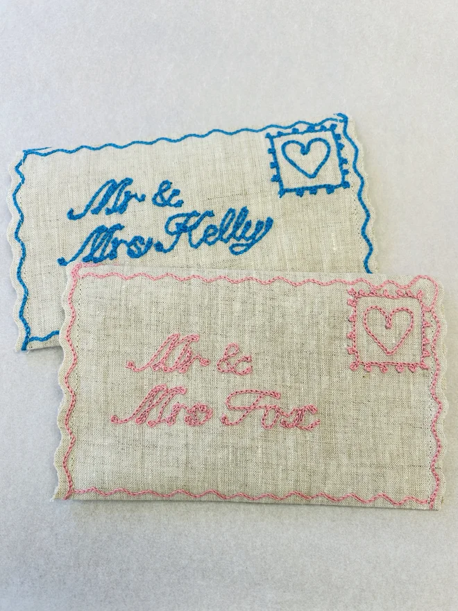 small linen embroidered envelope