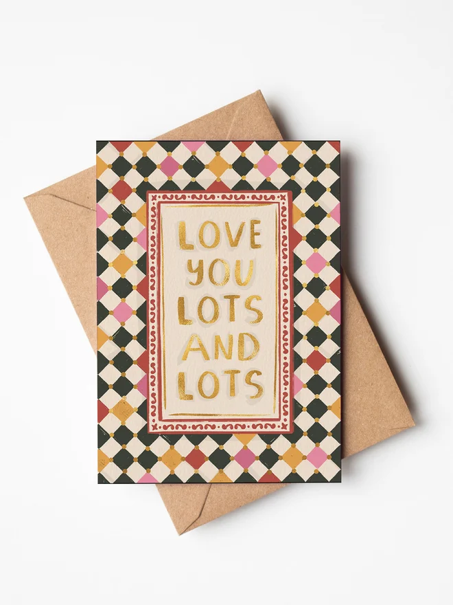 'Love You Lots And Lots ' checkerboard art print on a white back ground. 
