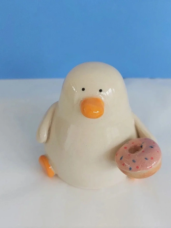 Duncan's Doughnut Duck Ceramic Sculpture