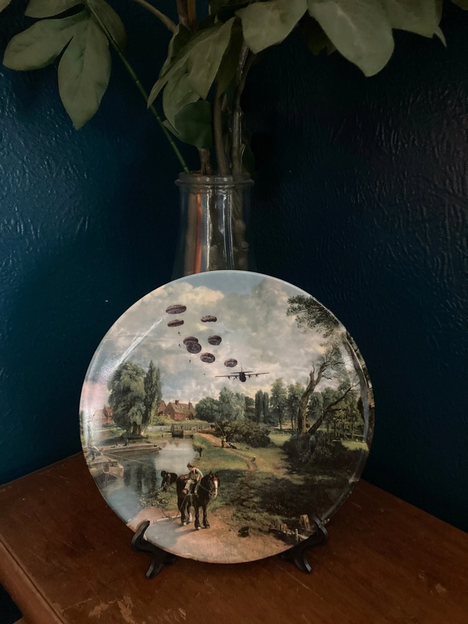 Vintage Plate, China Plate, Handprinted Plate, Paratroopers, Unique Girt, Original, Original Gift, Rural, Countryside, Handprinted Vintage Paratroopers Plate, China Plate, Porcelain., Haus of Lucy