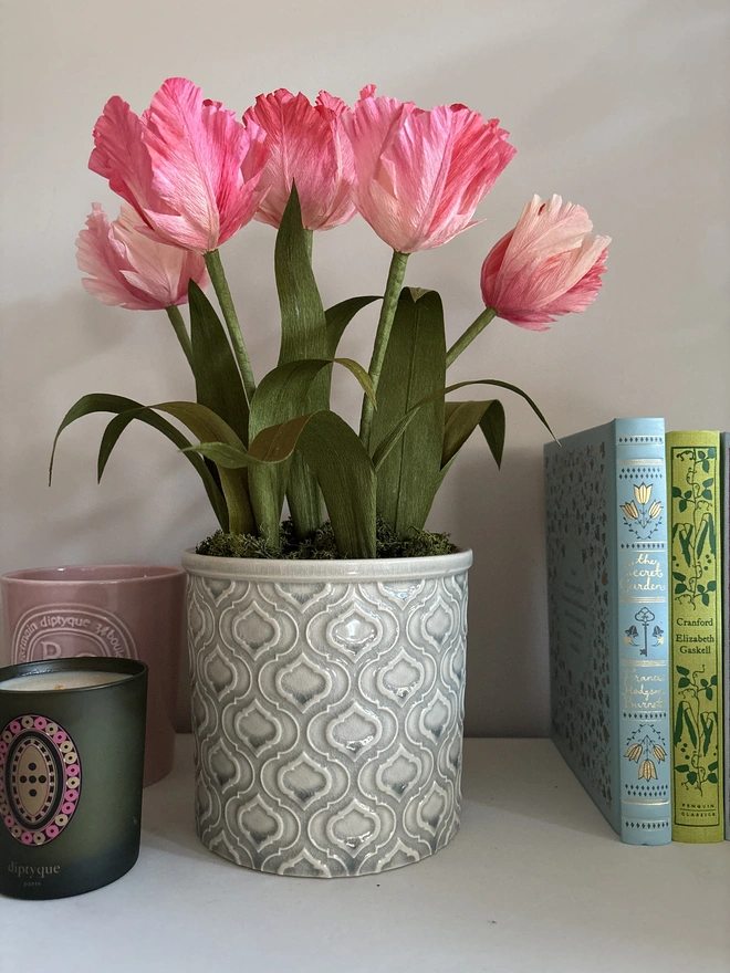 5 paper tulips in pot