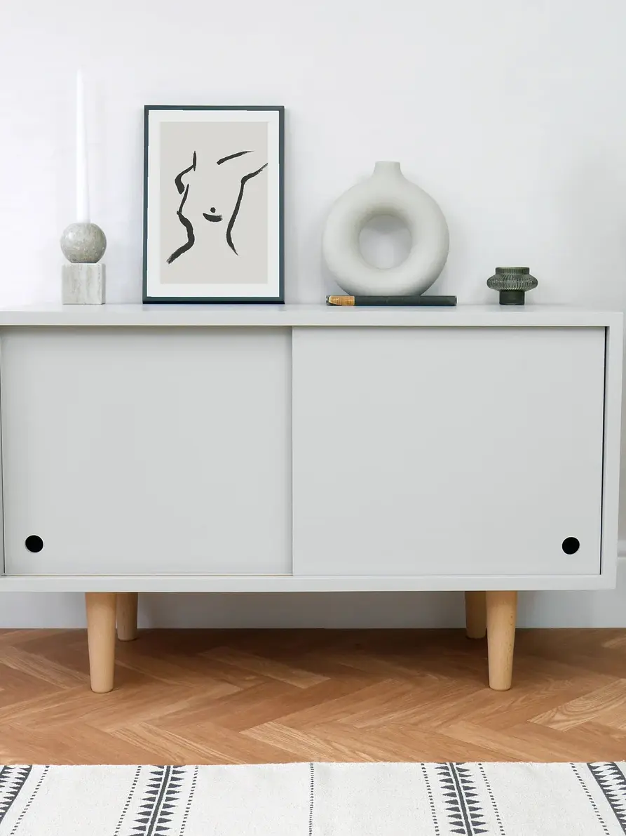 Mid Century Light Grey Record Cabinet 