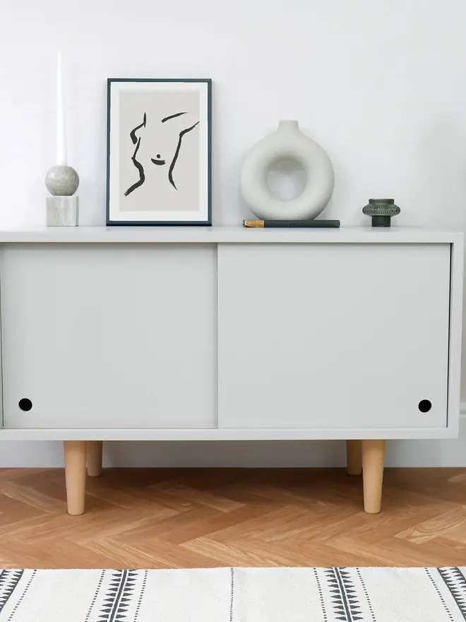 Mid Century Light Grey Record Cabinet 